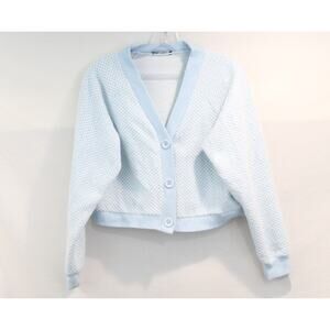 ZARA Sweater Cropped Cardigan Womens size S Sky Blue White Checker Faux Fur